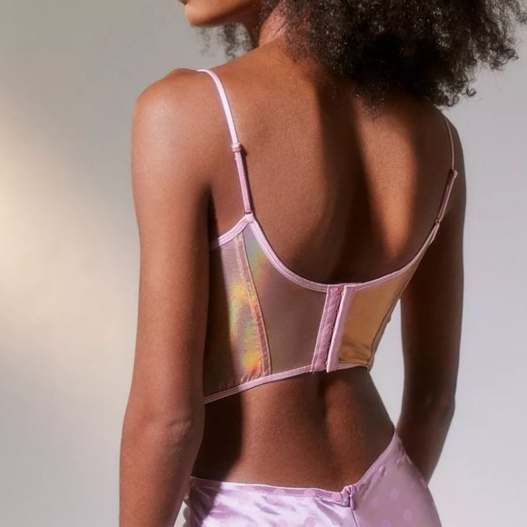 🌻 Out From Under Crystalline Metallic Boho Peasant Hipster Corset Blouse Top - Picture 2 of 4